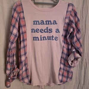 Plaid Pink Kids Shirt - "Mama Needs a Minute"